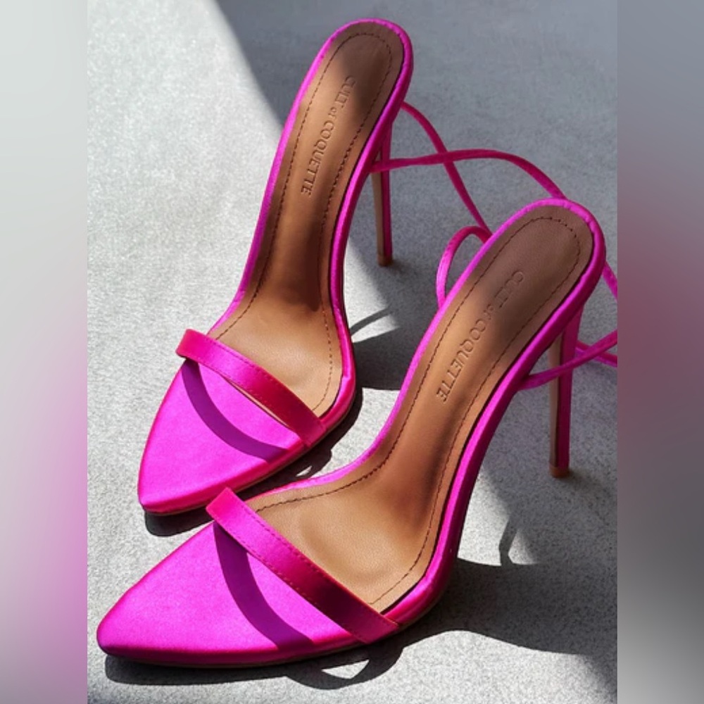 Cult of Coquette Raguel Hot Pink Satin Heels size 8